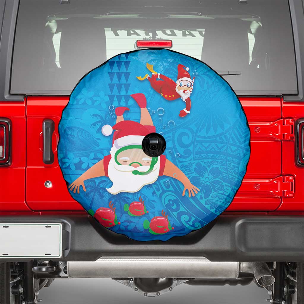 Hawaiian Santa Claus Snorkeling Spare Tire Cover Kakau and Polynesian Pattern