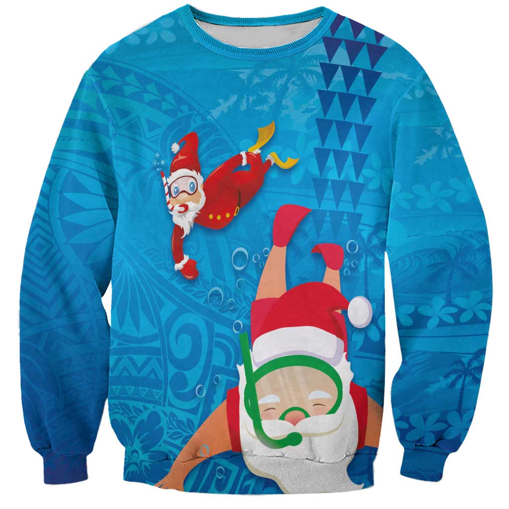 Hawaiian Santa Claus Snorkeling Sweatshirt Kakau and Polynesian Pattern