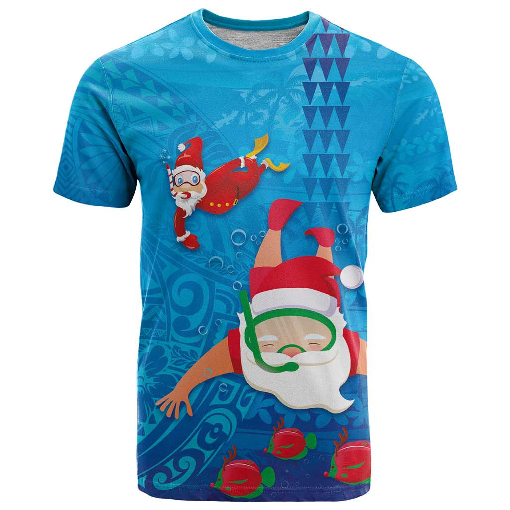 Hawaiian Santa Claus Snorkeling T Shirt Kakau and Polynesian Pattern