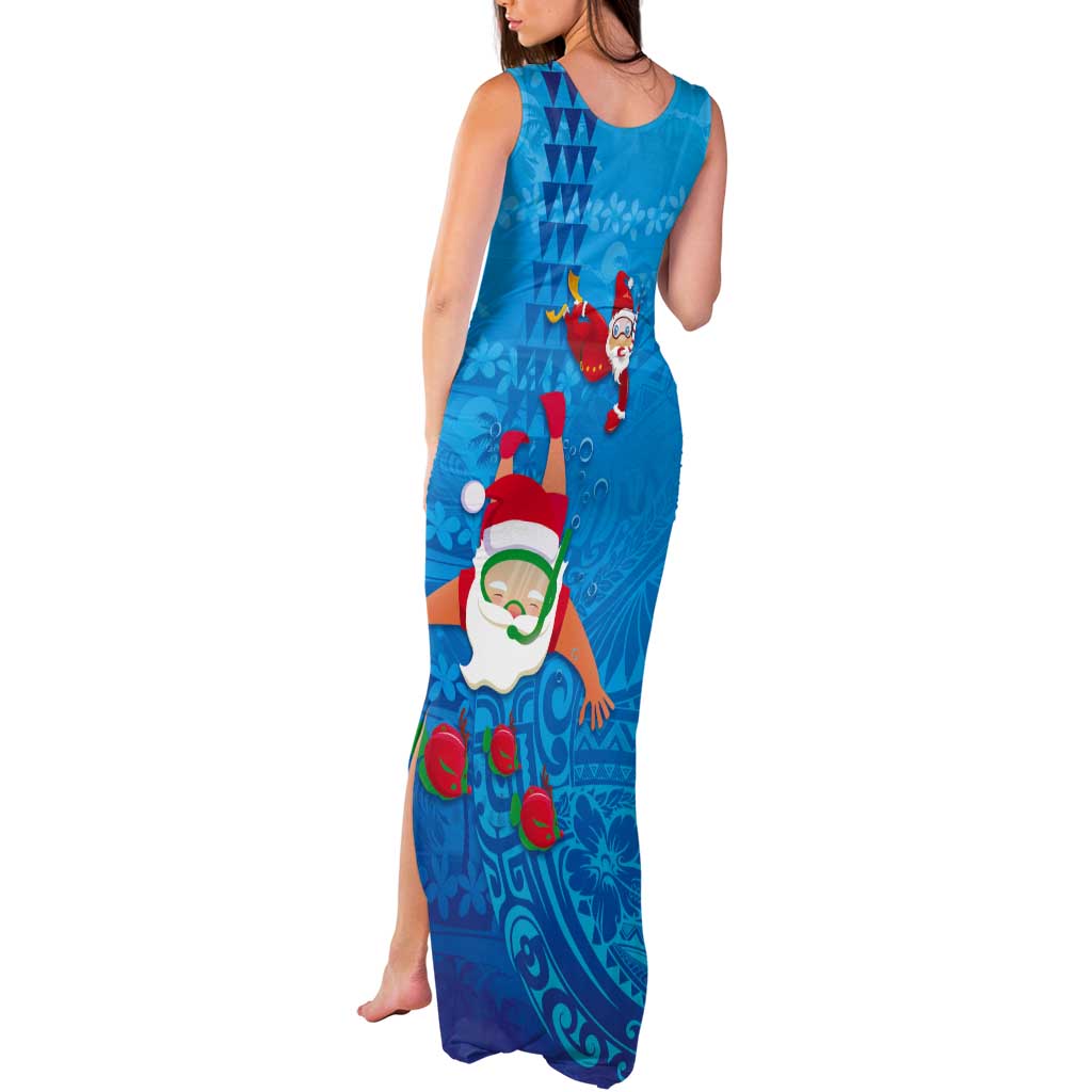 Hawaiian Santa Claus Snorkeling Tank Maxi Dress Kakau and Polynesian Pattern