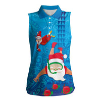 Hawaiian Santa Claus Snorkeling Women Sleeveless Polo Shirt Kakau and Polynesian Pattern