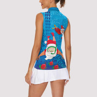 Hawaiian Santa Claus Snorkeling Women Sleeveless Polo Shirt Kakau and Polynesian Pattern