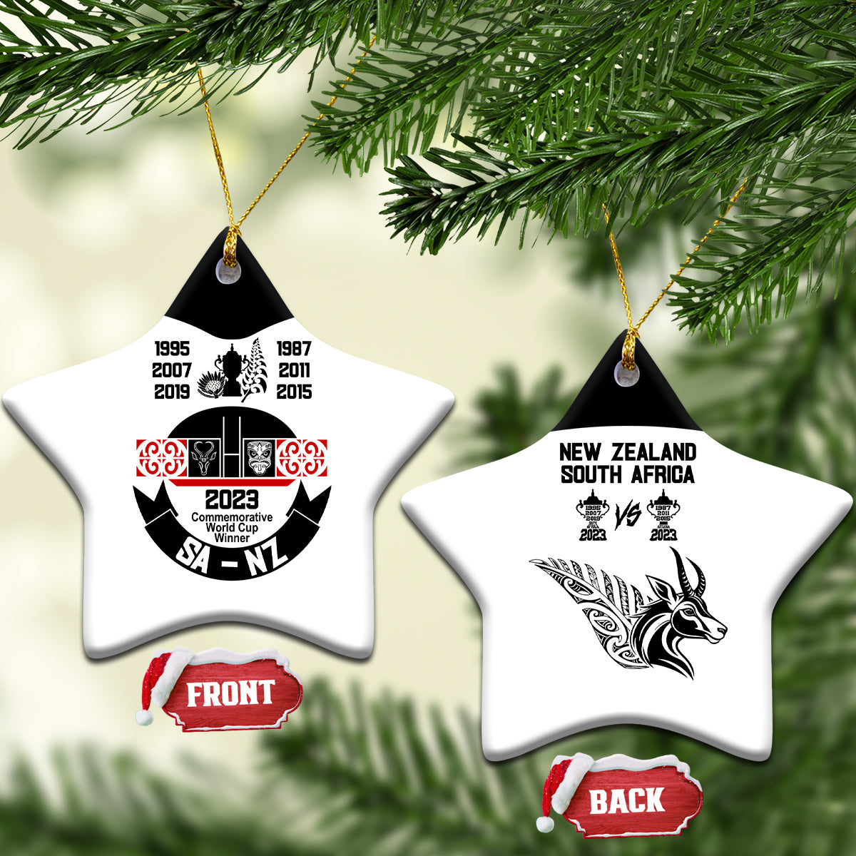 South Africa and New Zealand Ceramic Ornament Champion History Go Final 2023 Vintage Style LT03 Star White - Polynesian Pride