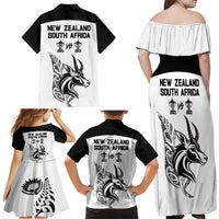 South Africa and New Zealand Family Matching Off Shoulder Maxi Dress and Hawaiian Shirt Champion History Go Final 2023 Vintage Style LT03 - Polynesian Pride