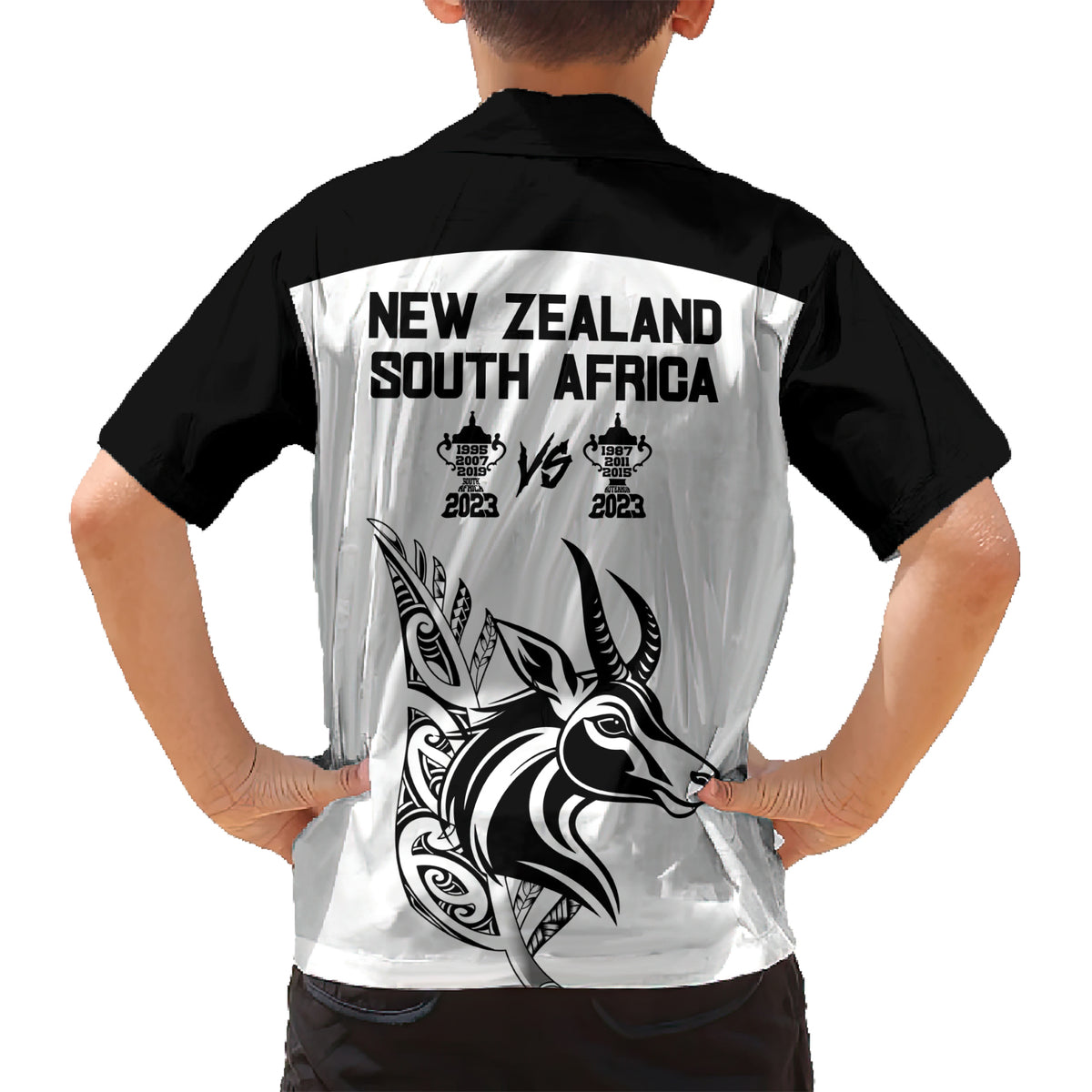 South Africa and New Zealand Family Matching Short Sleeve Bodycon Dress and Hawaiian Shirt Champion History Go Final 2023 Vintage Style LT03 - Polynesian Pride