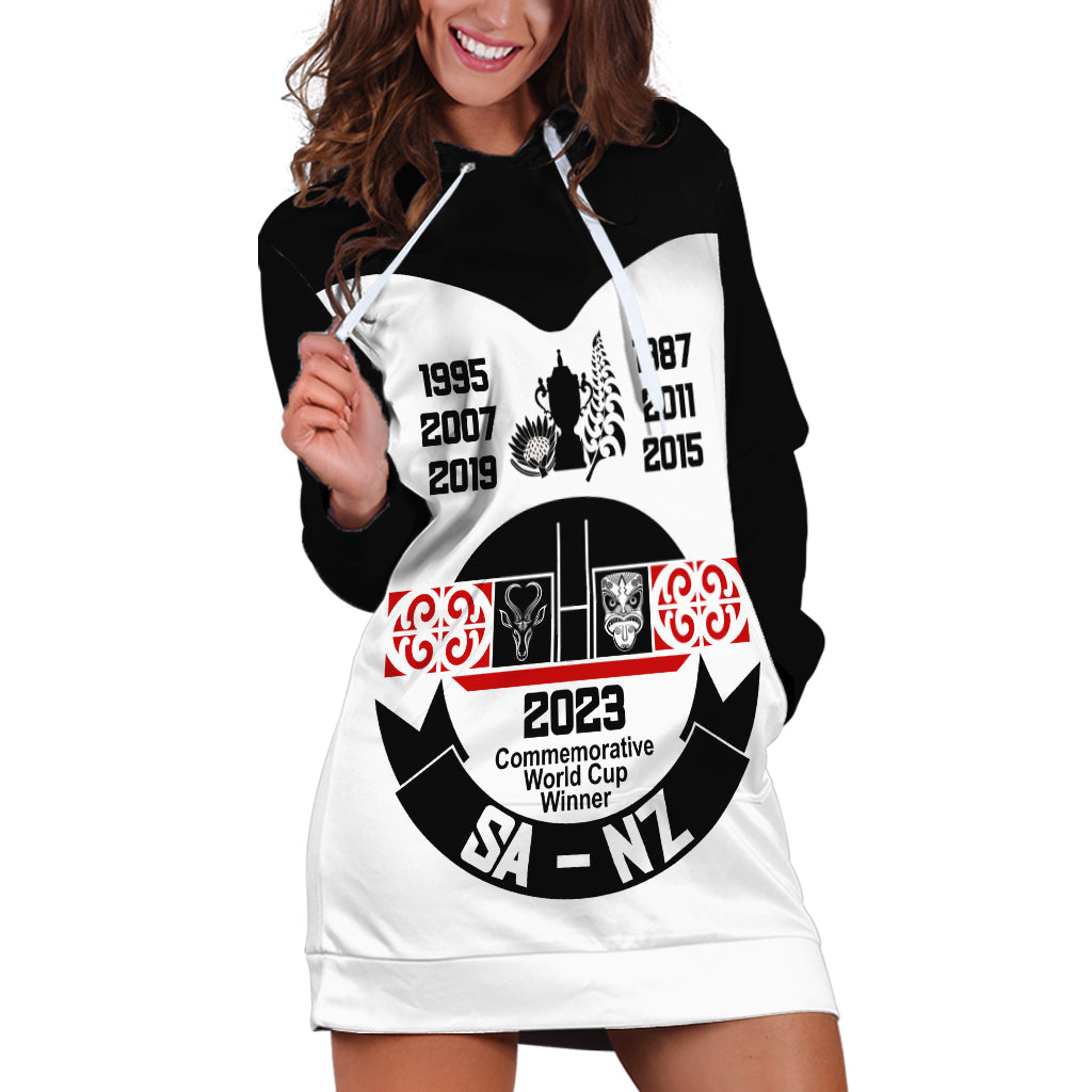 South Africa and New Zealand Hoodie Dress Champion History Go Final 2023 Vintage Style LT03 White - Polynesian Pride