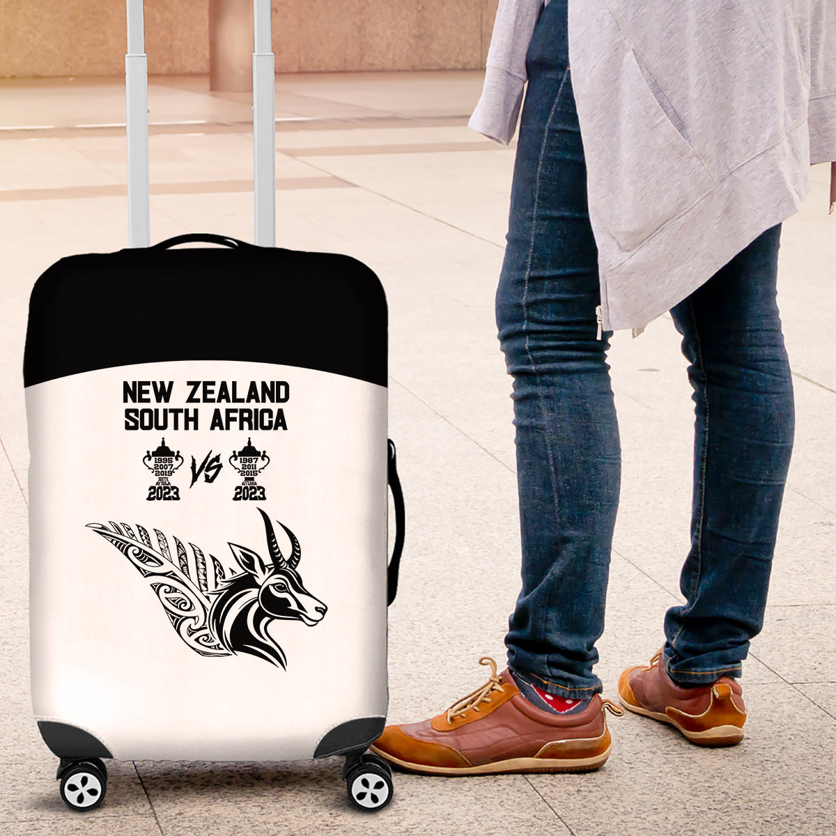 South Africa and New Zealand Luggage Cover Champion History Go Final 2023 Vintage Style LT03 White - Polynesian Pride