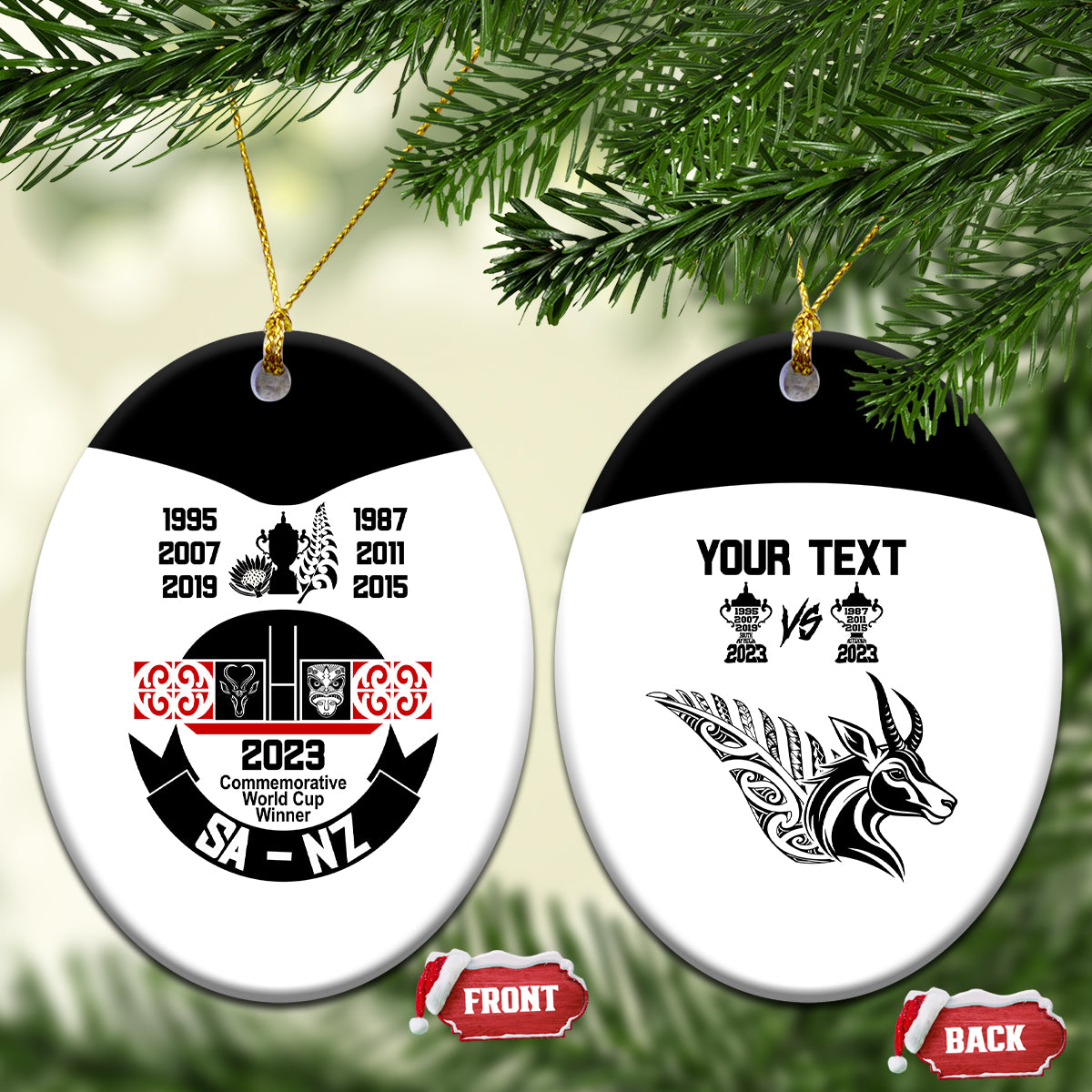 Personalised South Africa and New Zealand Ceramic Ornament Champion History Go Final 2023 Vintage Style LT03 Oval White - Polynesian Pride