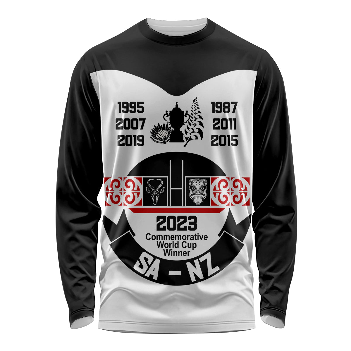 Personalised South Africa and New Zealand Long Sleeve Shirt Champion History Go Final 2023 Vintage Style LT03 Unisex White - Polynesian Pride