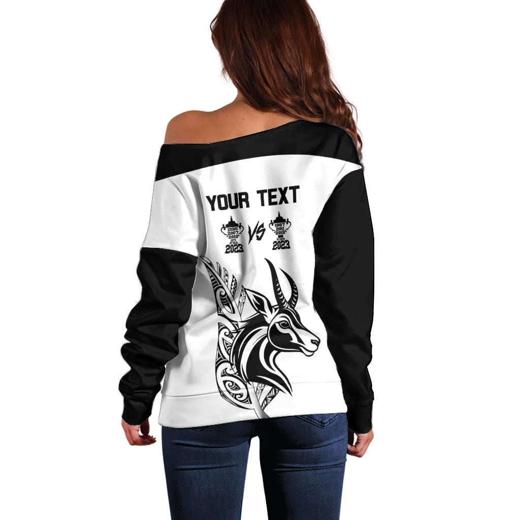 Personalised South Africa and New Zealand Off Shoulder Sweater Champion History Go Final 2023 Vintage Style LT03 - Polynesian Pride
