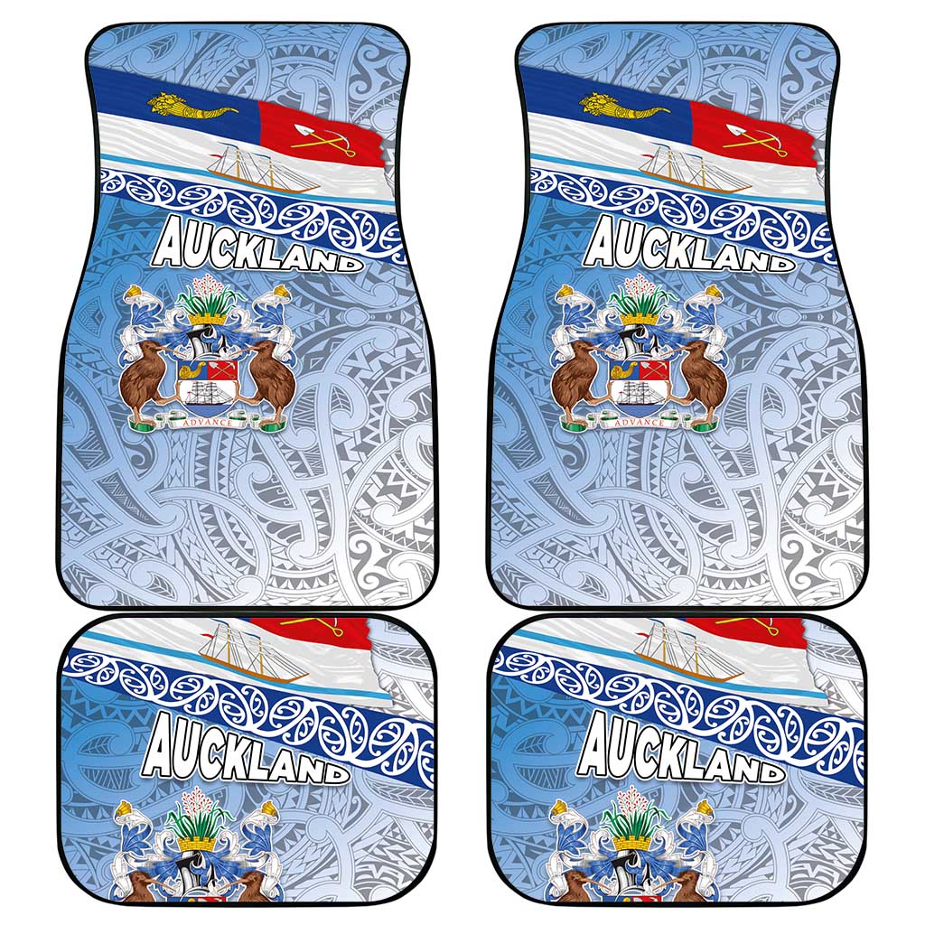 New Zealand Auckland Car Mats Auckland's Flag and Coat of Arms - Koru Art Maori Pattern LT03 - Polynesian Pride