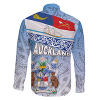 New Zealand Auckland Family Matching Off Shoulder Maxi Dress and Hawaiian Shirt Auckland's Flag and Coat of Arms - Koru Art Maori Pattern LT03 - Polynesian Pride