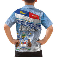New Zealand Auckland Family Matching Summer Maxi Dress and Hawaiian Shirt Auckland's Flag and Coat of Arms - Koru Art Maori Pattern LT03 - Polynesian Pride