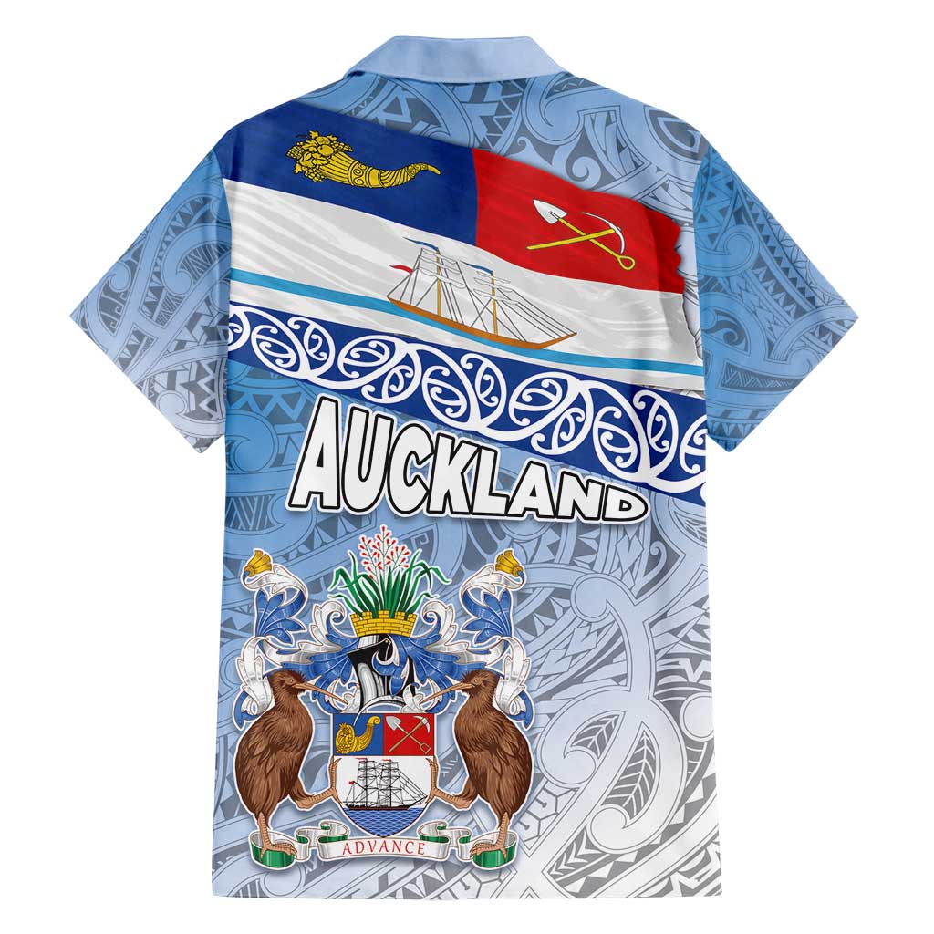 New Zealand Auckland Family Matching Summer Maxi Dress and Hawaiian Shirt Auckland's Flag and Coat of Arms - Koru Art Maori Pattern LT03 - Polynesian Pride