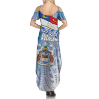 New Zealand Auckland Family Matching Summer Maxi Dress and Hawaiian Shirt Auckland's Flag and Coat of Arms - Koru Art Maori Pattern LT03 - Polynesian Pride
