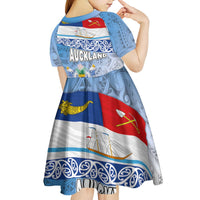 New Zealand Auckland Kid Short Sleeve Dress Auckland's Flag and Coat of Arms - Koru Art Maori Pattern LT03 - Polynesian Pride