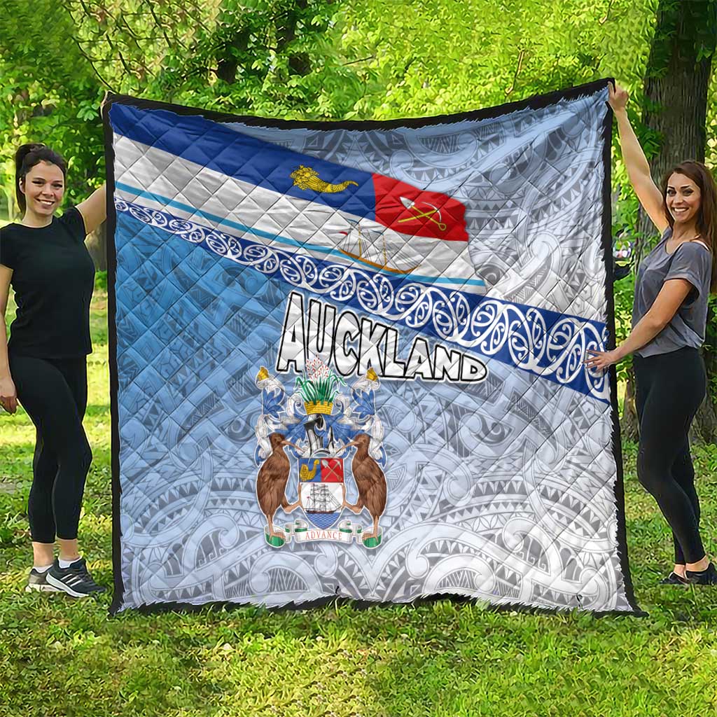 New Zealand Auckland Quilt Auckland's Flag and Coat of Arms - Koru Art Maori Pattern LT03 - Polynesian Pride