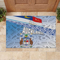 New Zealand Auckland Rubber Doormat Auckland's Flag and Coat of Arms - Koru Art Maori Pattern LT03 Light Blue - Polynesian Pride