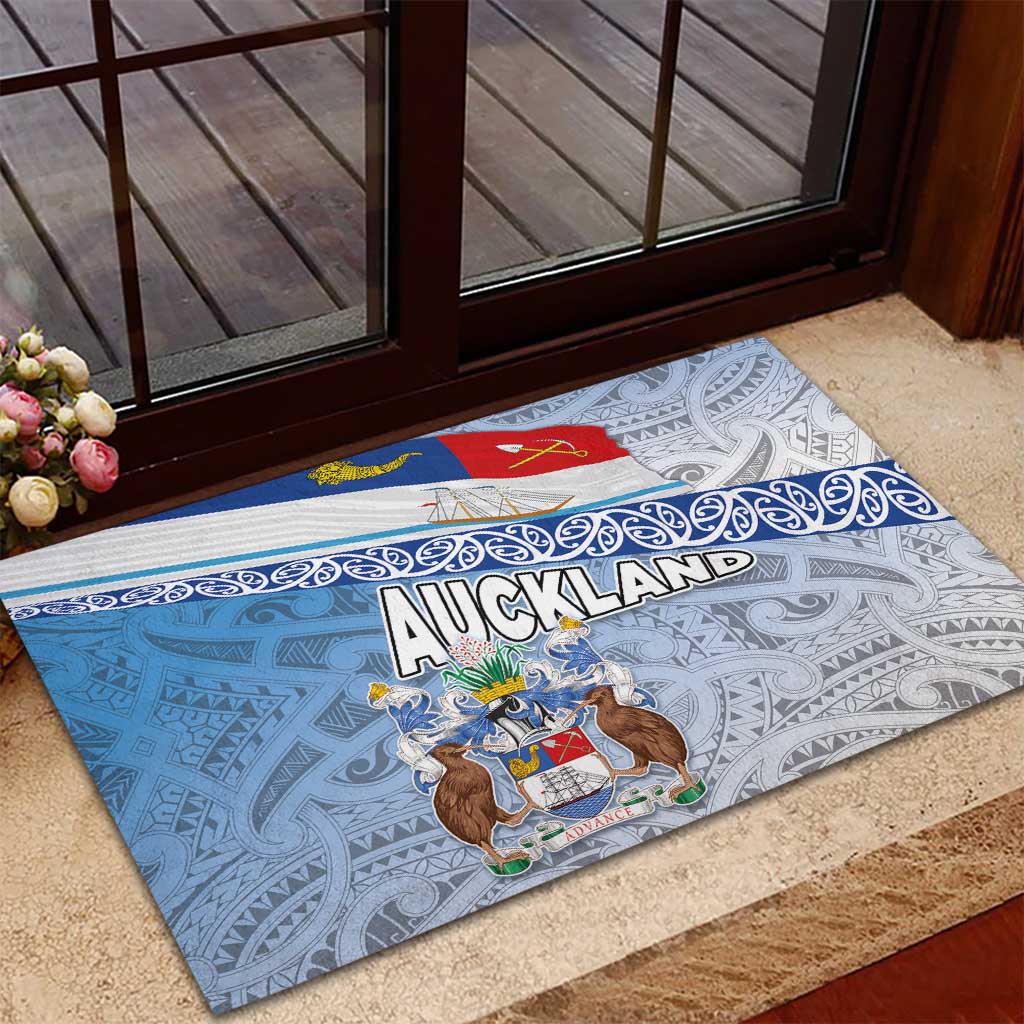 New Zealand Auckland Rubber Doormat Auckland's Flag and Coat of Arms - Koru Art Maori Pattern LT03 - Polynesian Pride