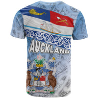 New Zealand Auckland T Shirt Auckland's Flag and Coat of Arms - Koru Art Maori Pattern LT03 - Polynesian Pride