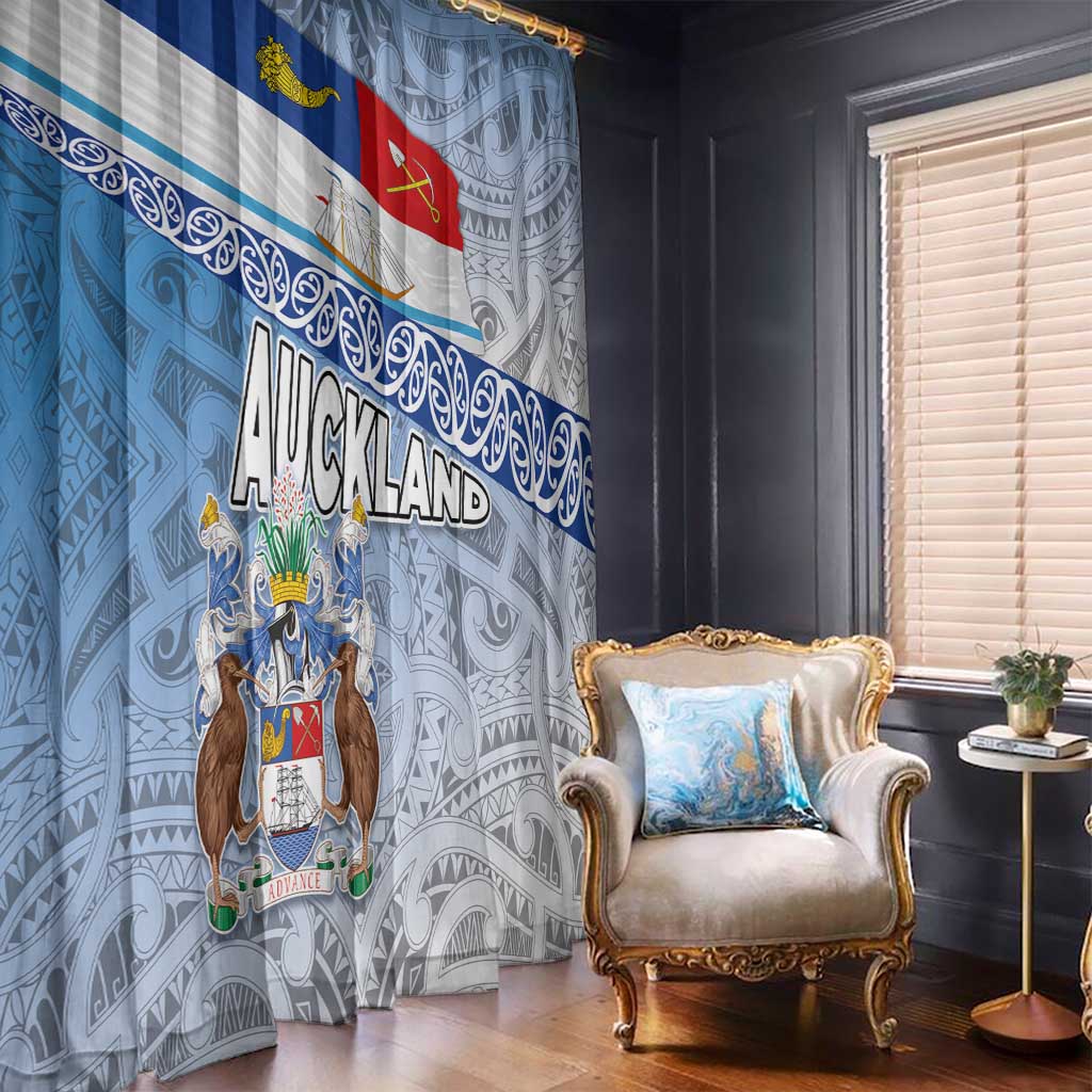 New Zealand Auckland Window Curtain Auckland's Flag and Coat of Arms - Koru Art Maori Pattern LT03 - Polynesian Pride