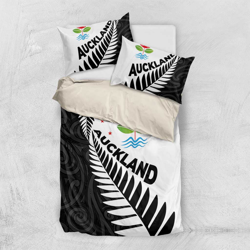 New Zealand Auckland Bedding Set Auckland's Emblem and Silver Ferns - Maori Art Tattoo