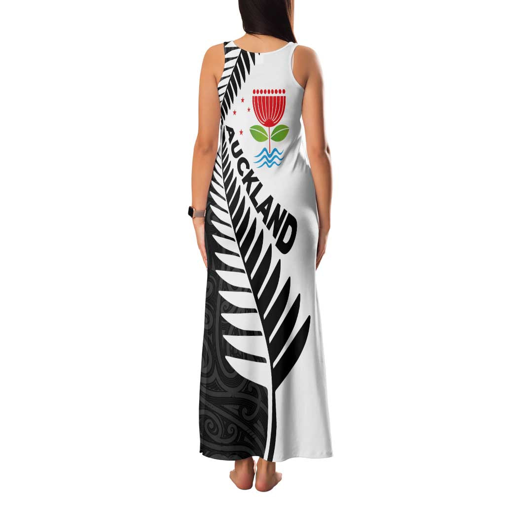 New Zealand Auckland Family Matching Tank Maxi Dress and Hawaiian Shirt Auckland's Emblem and Silver Ferns - Maori Art Tattoo