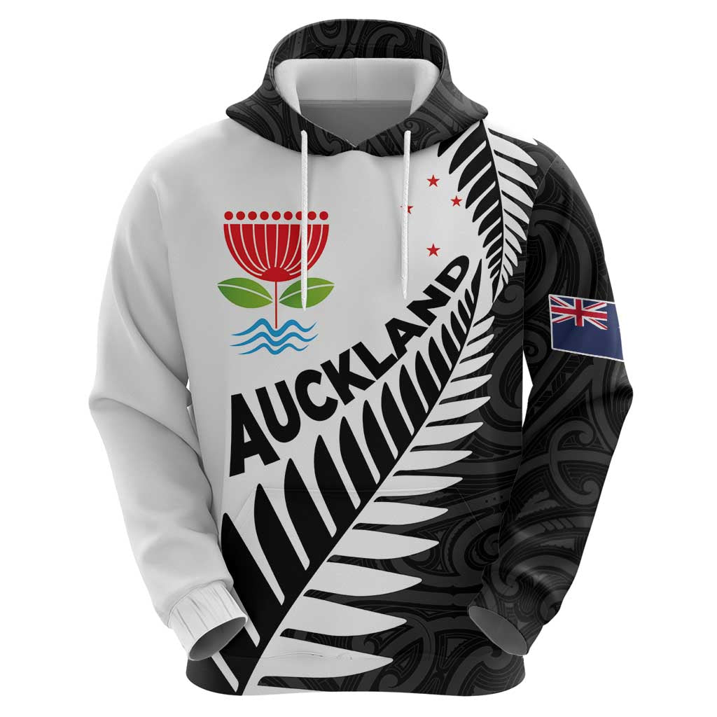 New Zealand Auckland Hoodie Auckland's Emblem and Silver Ferns - Maori Art Tattoo