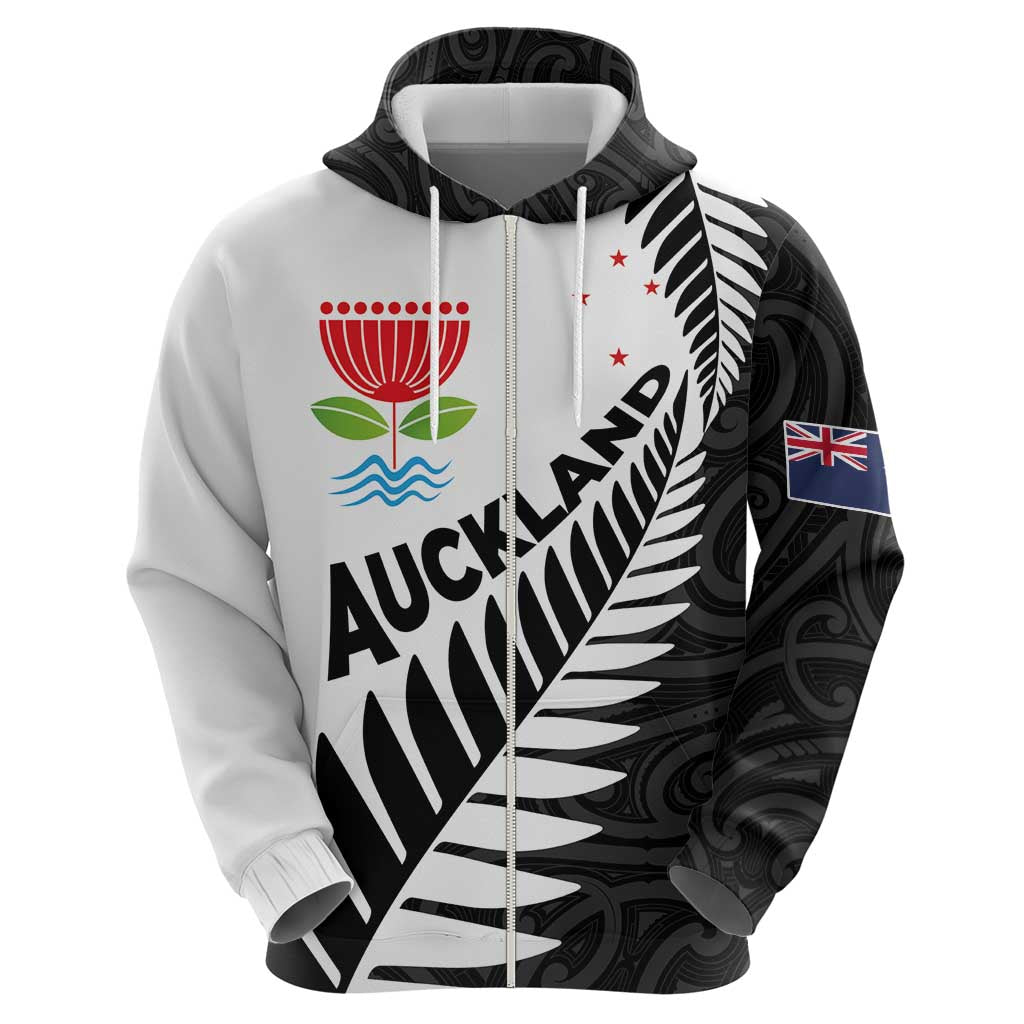 New Zealand Auckland Hoodie Auckland's Emblem and Silver Ferns - Maori Art Tattoo