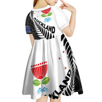 New Zealand Auckland Kid Short Sleeve Dress Auckland's Emblem and Silver Ferns - Maori Art Tattoo