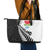 New Zealand Auckland Leather Tote Bag Auckland's Emblem and Silver Ferns - Maori Art Tattoo LT03 - Polynesian Pride