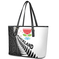 New Zealand Auckland Leather Tote Bag Auckland's Emblem and Silver Ferns - Maori Art Tattoo LT03 - Polynesian Pride
