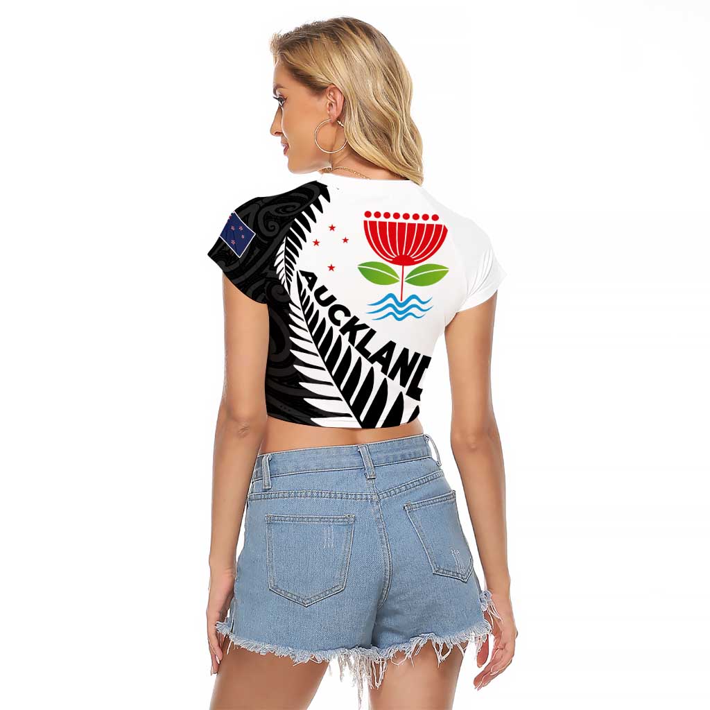 New Zealand Auckland Raglan Cropped T Shirt Auckland's Emblem and Silver Ferns - Maori Art Tattoo LT03 - Polynesian Pride