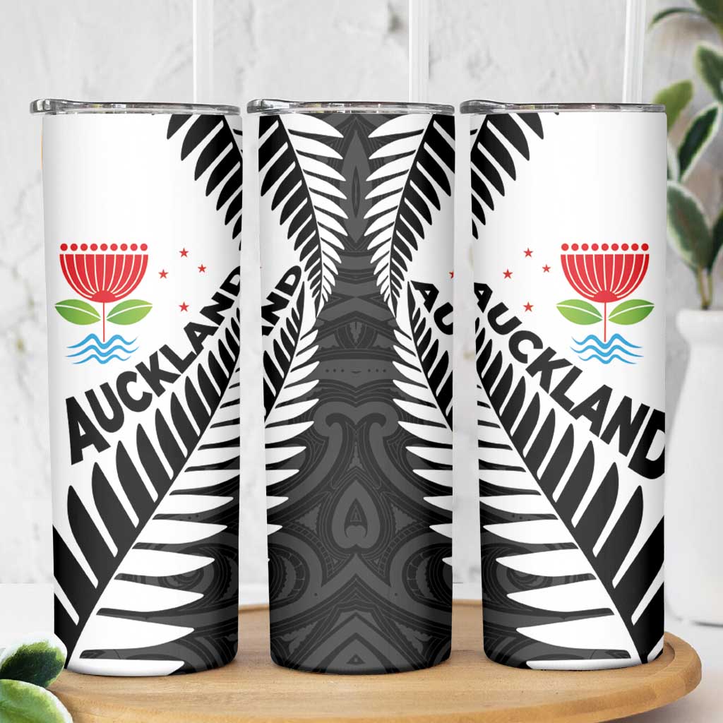 New Zealand Auckland Skinny Tumbler Auckland's Emblem and Silver Ferns - Maori Art Tattoo LT03 - Polynesian Pride