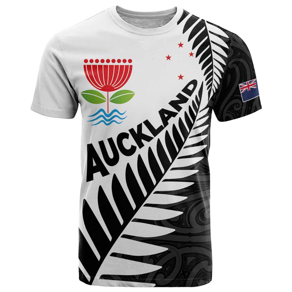 New Zealand Auckland T Shirt Auckland's Emblem and Silver Ferns - Maori Art Tattoo LT03 Light Blue - Polynesian Pride
