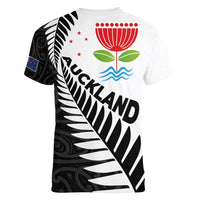 New Zealand Auckland Women V-Neck T-Shirt Auckland's Emblem and Silver Ferns - Maori Art Tattoo LT03 - Polynesian Pride