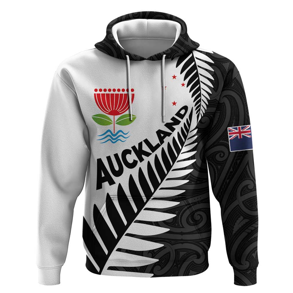 New Zealand Auckland Zip Hoodie Auckland's Emblem and Silver Ferns - Maori Art Tattoo LT03 Pullover Hoodie Light Blue - Polynesian Pride