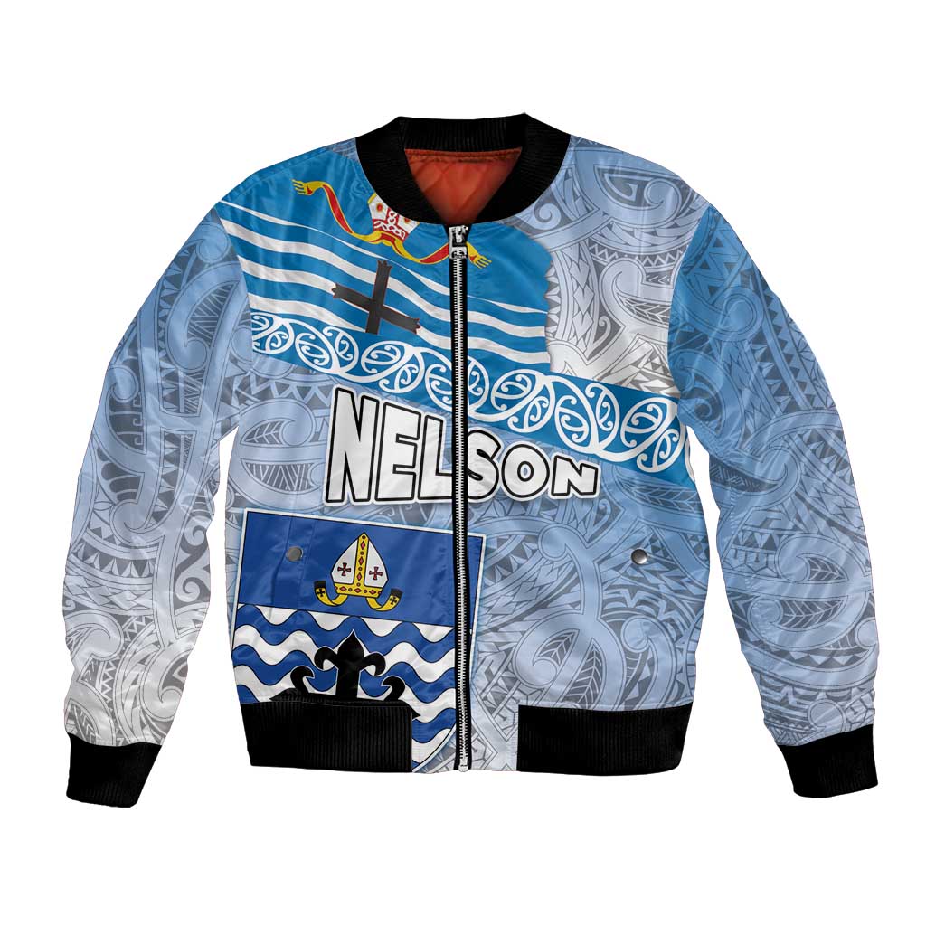 New Zealand Nelson Bomber Jacket Nelson's Flag and Seal - Maori Art Tattoo