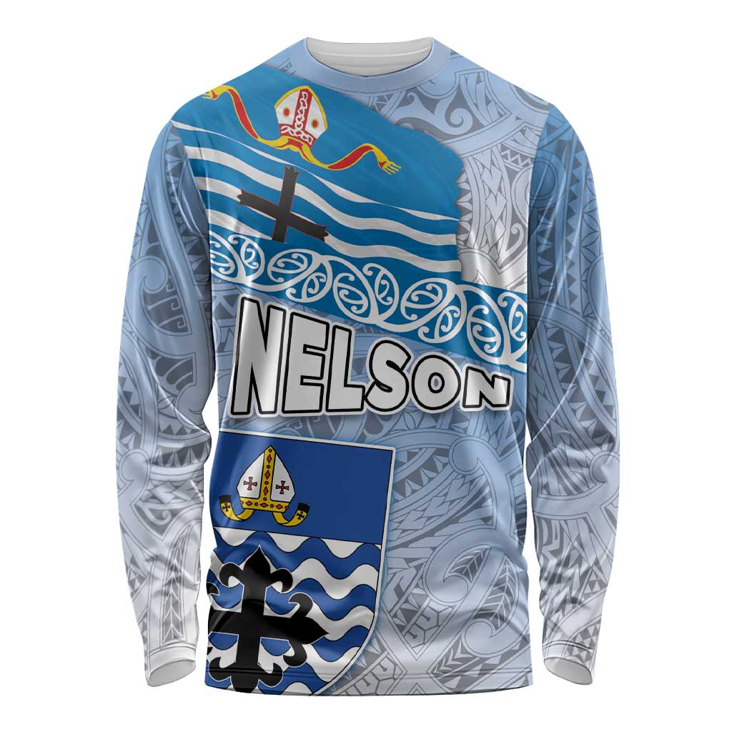 New Zealand Nelson Long Sleeve Shirt Nelson's Flag and Seal - Maori Art Tattoo