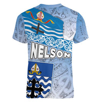 New Zealand Nelson Women V-Neck T-Shirt Nelson's Flag and Seal - Maori Art Tattoo LT03 - Polynesian Pride