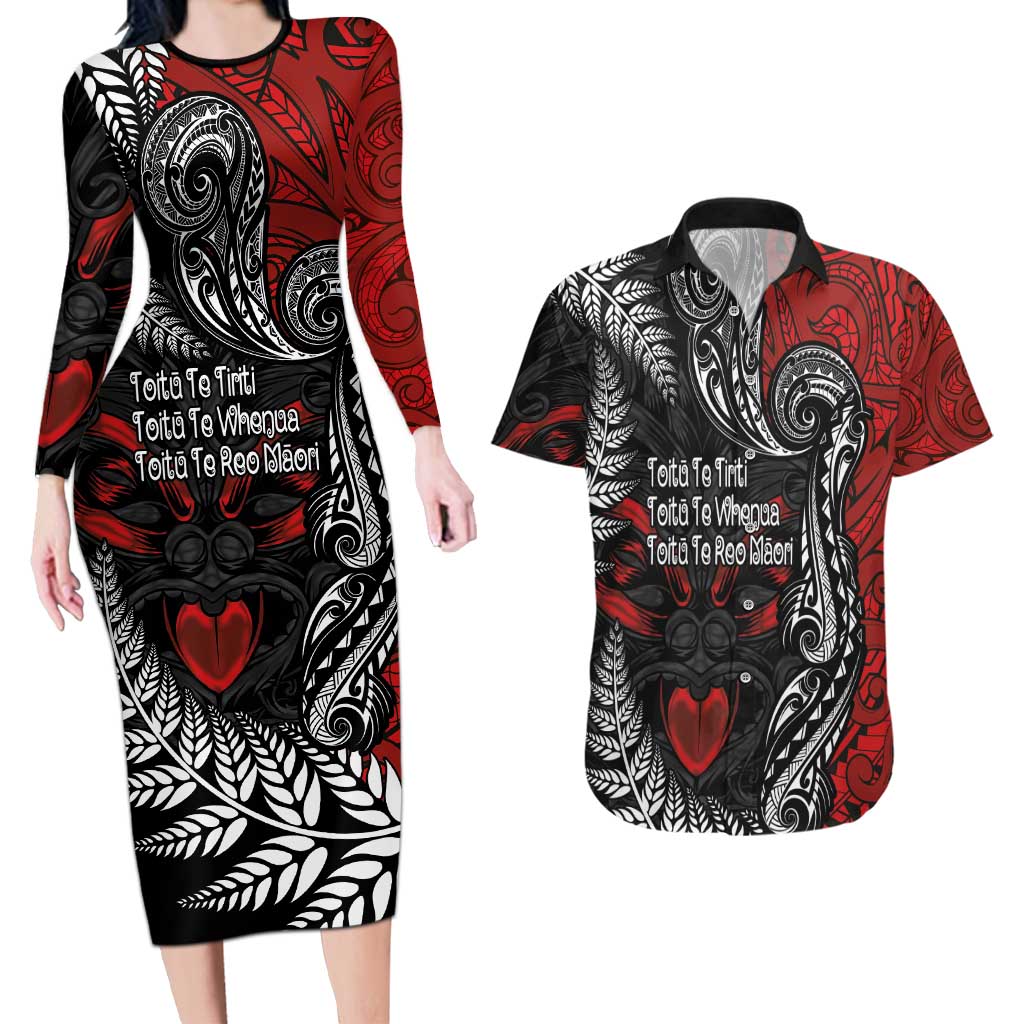 Aotearoa Toitu Te Tiriti Couples Matching Long Sleeve Bodycon Dress and Hawaiian Shirt New Zealand Honour the Treaty - Te Tiriti Is Us