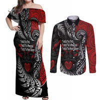 Aotearoa Toitu Te Tiriti Couples Matching Off Shoulder Maxi Dress and Long Sleeve Button Shirt New Zealand Honour the Treaty - Te Tiriti Is Us