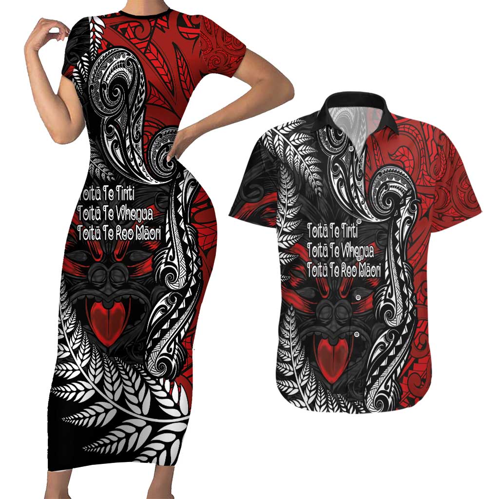 Aotearoa Toitu Te Tiriti Couples Matching Short Sleeve Bodycon Dress and Hawaiian Shirt New Zealand Honour the Treaty - Te Tiriti Is Us