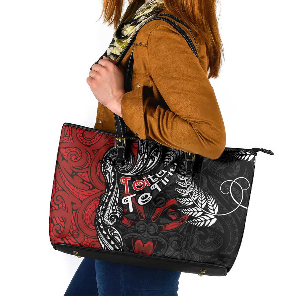 Aotearoa Toitu Te Tiriti Leather Tote Bag New Zealand Honour the Treaty - Te Tiriti Is Us LT03 Red - Polynesian Pride
