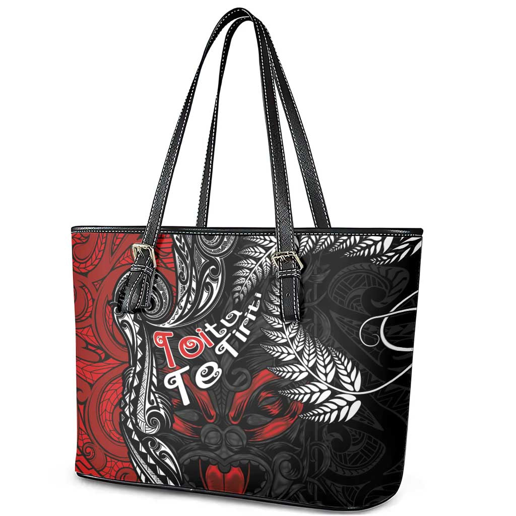 Aotearoa Toitu Te Tiriti Leather Tote Bag New Zealand Honour the Treaty - Te Tiriti Is Us LT03 - Polynesian Pride
