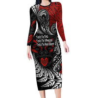 Aotearoa Toitu Te Tiriti Long Sleeve Bodycon Dress New Zealand Honour the Treaty - Te Tiriti Is Us LT03 Long Dress Red - Polynesian Pride