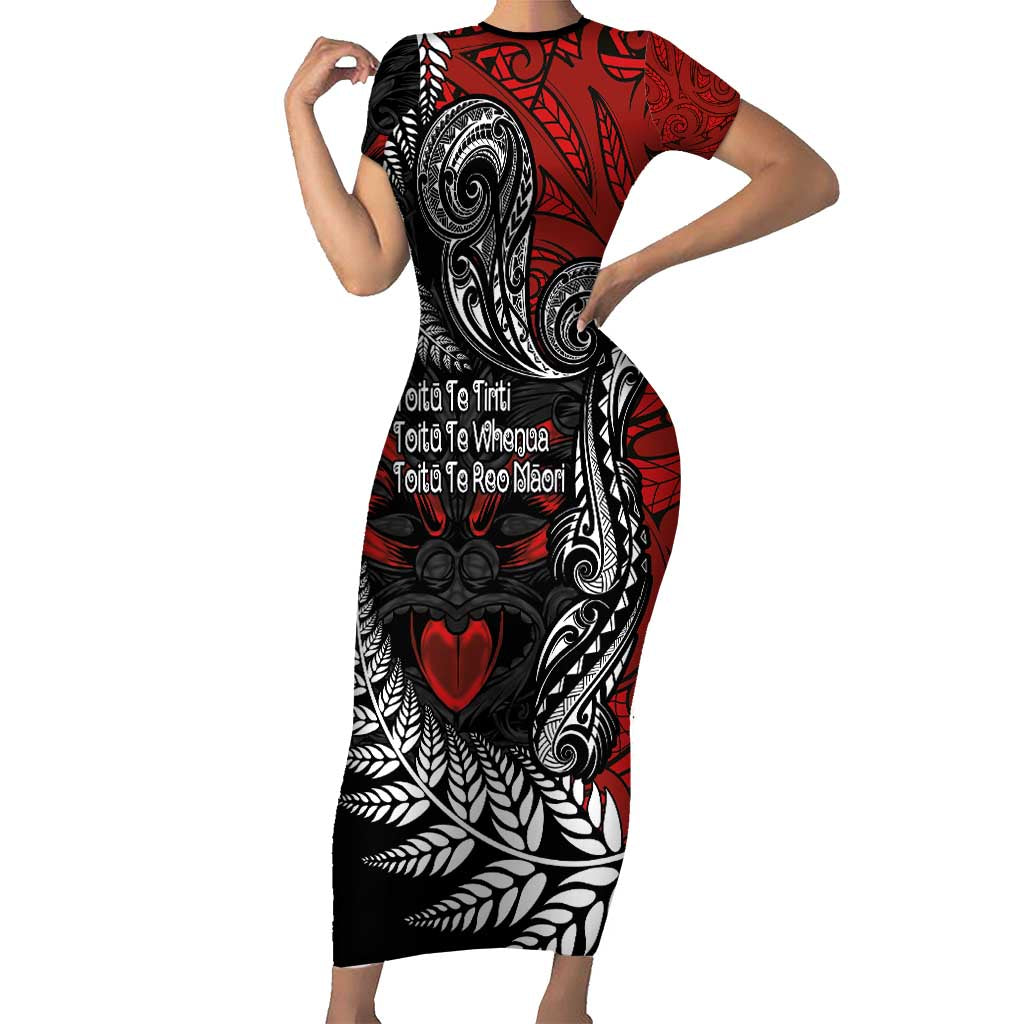 Aotearoa Toitu Te Tiriti Short Sleeve Bodycon Dress New Zealand Honour the Treaty - Te Tiriti Is Us