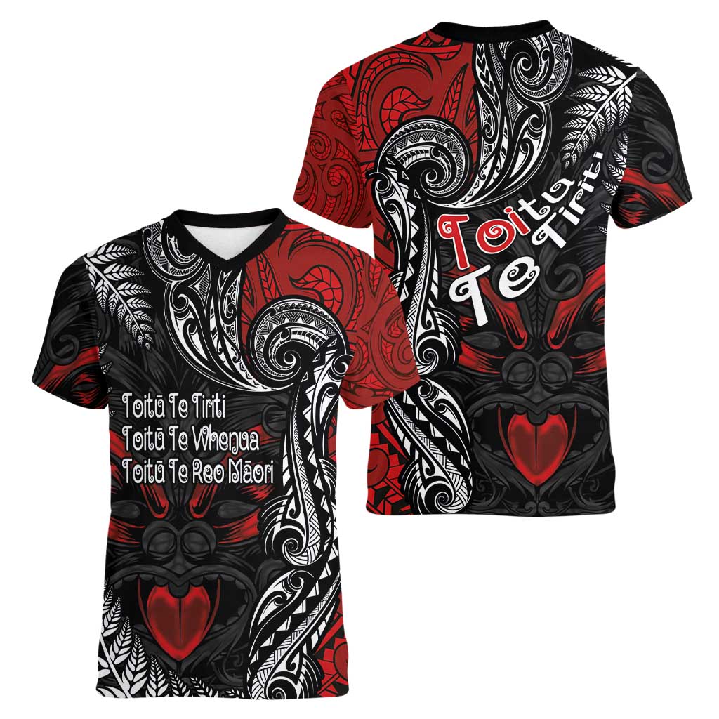 Aotearoa Toitu Te Tiriti Women V-Neck T-Shirt New Zealand Honour the Treaty - Te Tiriti Is Us LT03 - Polynesian Pride