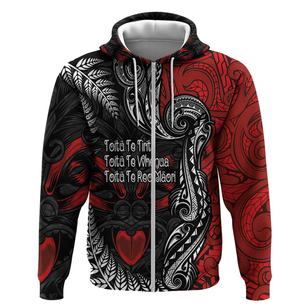 Aotearoa Toitu Te Tiriti Zip Hoodie New Zealand Honour the Treaty - Te Tiriti Is Us LT03 Zip Hoodie Red - Polynesian Pride