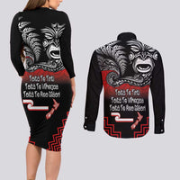 Aotearoa Toitu Te Tiriti Couples Matching Long Sleeve Bodycon Dress and Long Sleeve Button Shirt New Zealand Honour the Treaty - Fight Together